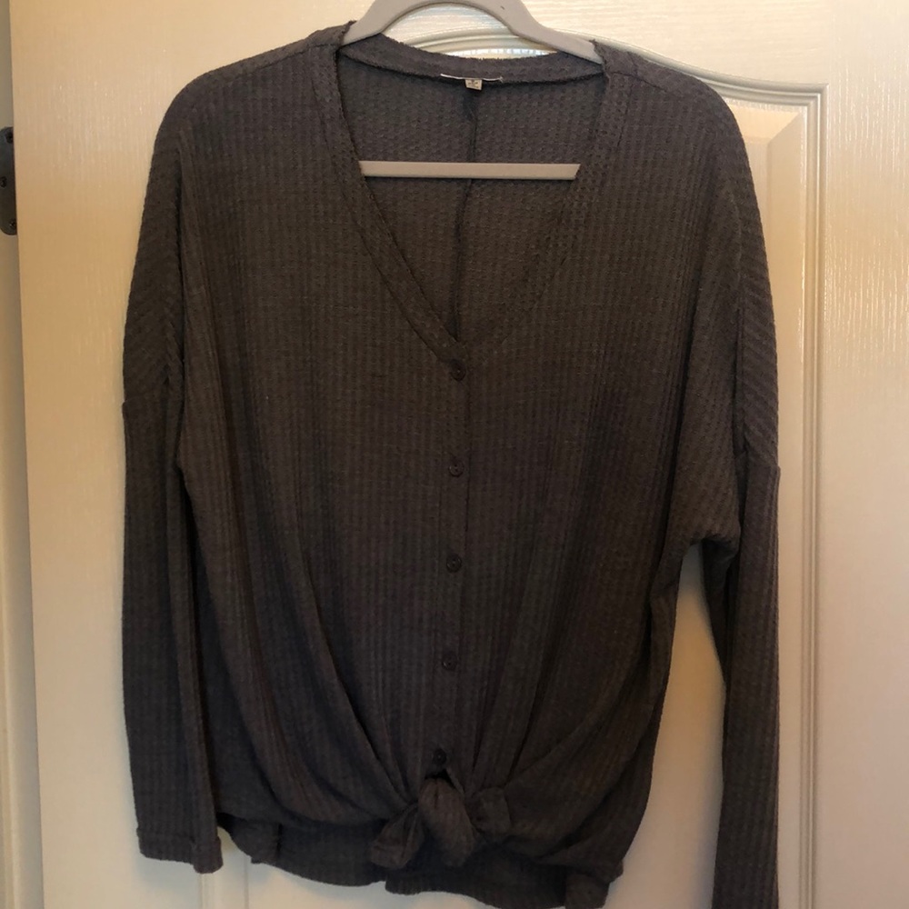 Grey waffle knit top